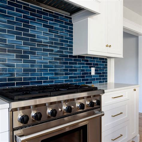 dark blue backsplash tile.